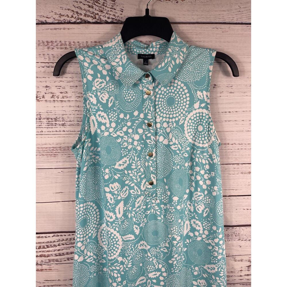 Talbots Dress Womens Small Blue Floral Sleeveless Collared Shirt Shift Knee Work - Picture 2 of 9